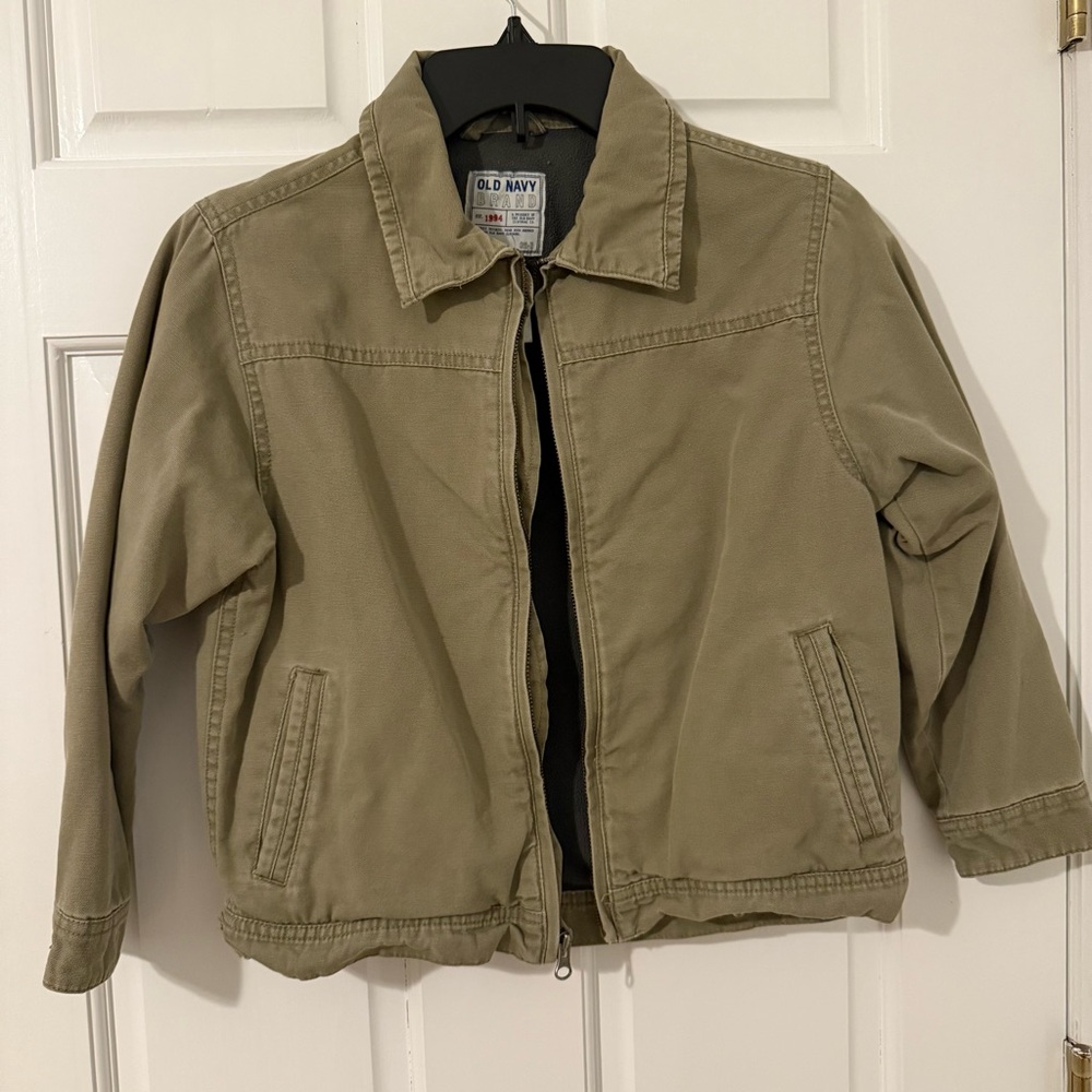 Old Navy Boys’ Green Khaki Zip-front Bomber Jacket Fleece Lining Size Small